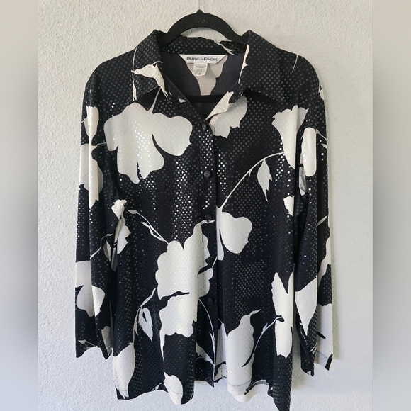Drapers And Damon's Shimmery Button Up Shirt Women Sz L Floral Glitter Excellen - Picture 4 of 12
